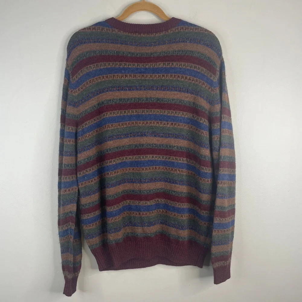 Vintage Grunge Grandpa Crew Neck Sweater Mens Large Wool Blend Stripe Pullover